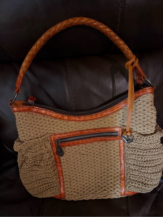 Brighton Handbags - Brighton Beige Woven Tote with Brown Trim and Braided Handle
